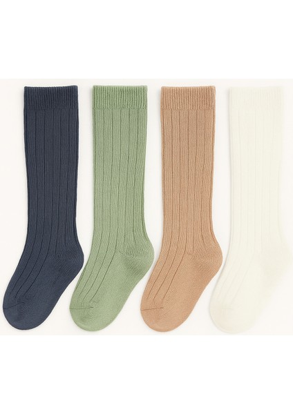 Kız Erkek Bebek Diz Altı Fitilli Pamuklu 4’lü Çorap Seti