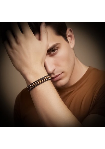 Kaplan Gözü & Hematit Çelik Örgülü Deri Bileklik 9592B22D1 fiyatları