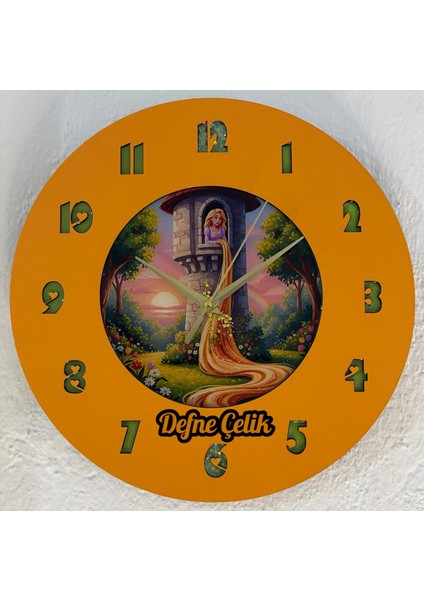 Kişiye Özel Isimli Rapunzel Masalı Çocuk Odası Duvar Saati | Epoksi Dolgulu | 35 cm