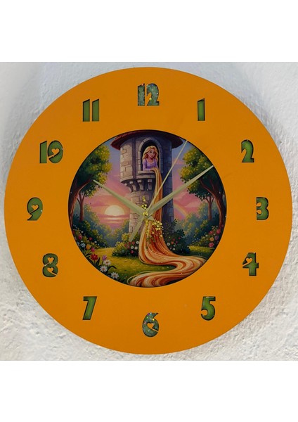 Kişiye Özel Isimli Rapunzel Masalı Çocuk Odası Duvar Saati | Epoksi Dolgulu | 35 cm fiyatları