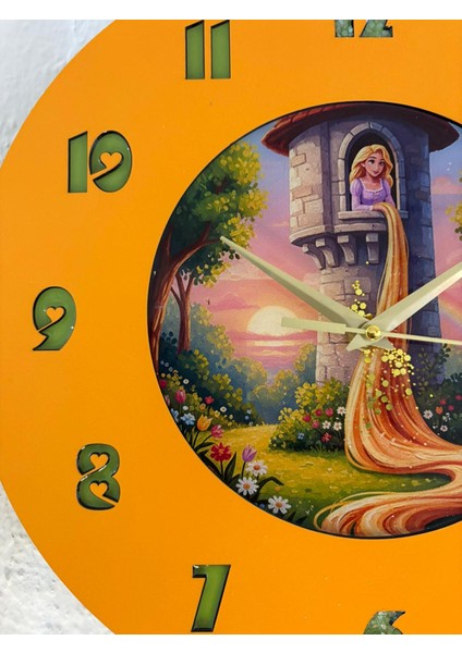 Kişiye Özel Isimli Rapunzel Masalı Çocuk Odası Duvar Saati | Epoksi Dolgulu | 35 cm fırsatları