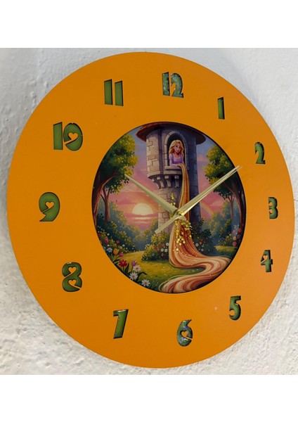 Kişiye Özel Isimli Rapunzel Masalı Çocuk Odası Duvar Saati | Epoksi Dolgulu | 35 cm indirimleri