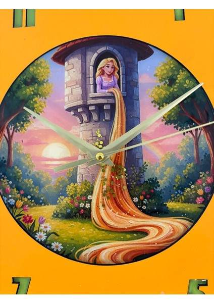 Kişiye Özel Isimli Rapunzel Masalı Çocuk Odası Duvar Saati | Epoksi Dolgulu | 35 cm