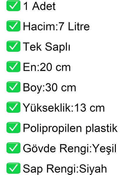 Plastik Kozmetik Alışveriş El Sepeti 7 Litre Yeşil 1 Adet fiyatları