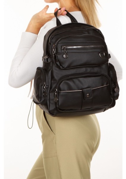 Siyah Yıkama Deri Kadın Sırt Çantası, Kadın Çanta Omuz Çantası modelleri