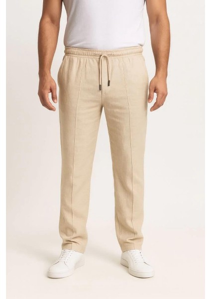 Erkek Keten Pantolon – Cepli, Beli Lastikli ve Bağcıklı, Nefes Alan Rahat Kalıp, Yazlık ve Baharlık Günlük Giyim, Şık & Konforlu Boru Paça Model - Bej fırsatları