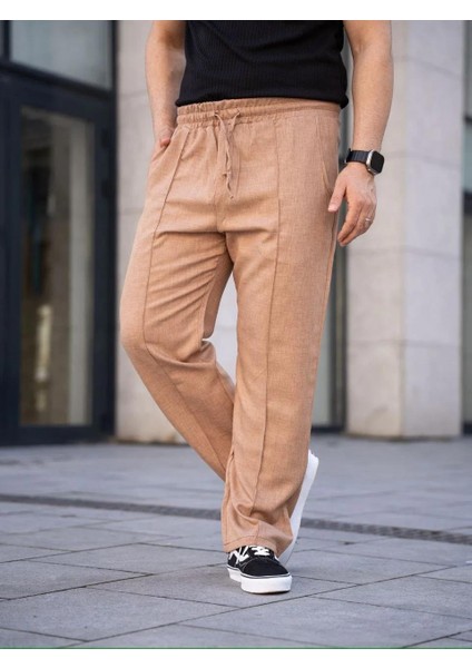 Erkek Keten Cepli Çıma Dikişli Jogger Buggy Pantalon Rahat Kalıp - Kahverengi fiyatları
