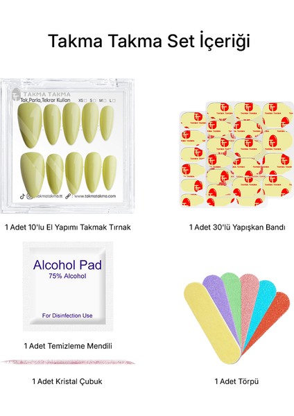 10'lu Sarı Uzun Badem TT1225 Tekrar Kullanılabilir El Yapımı Protez Takma Tırnak - Ten Rengi-Sarı-L indirimleri