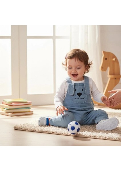 Uzun Kulak Köpekçik Cepli Örme Kot Mevsimlik 2li Salopet Set