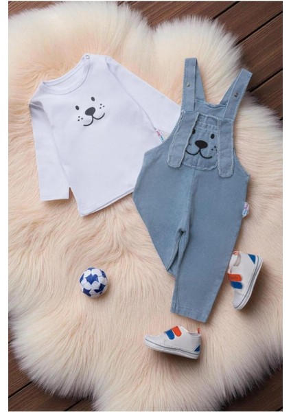 Uzun Kulak Köpekçik Cepli Örme Kot Mevsimlik 2li Salopet Set fiyatları