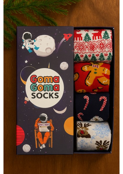 Yılbaşı Ağacı ve Geyik Figürlü Renkli 4’lü Yılbaşı Çorap Seti fiyatları