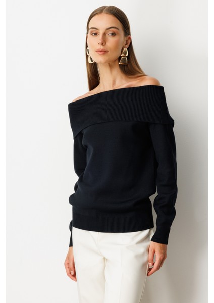 Kadın Madonna Yaka Triko Kazak 65380 Siyah fiyatları