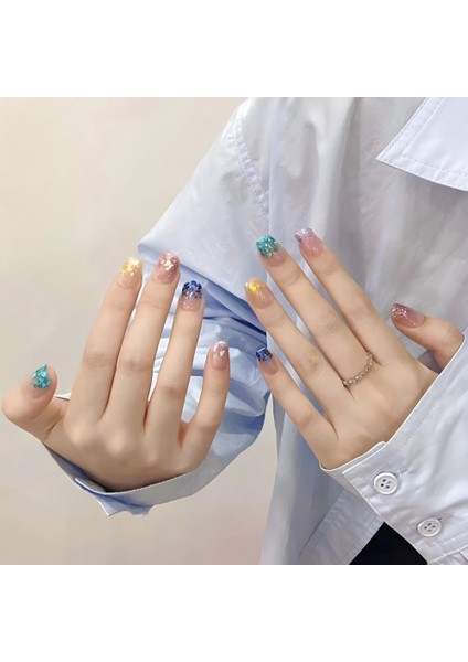 10'lu Renkli Kısa Balerin TT1184 Tekrar Kullanılabilir El Yapımı Protez Takma Tırnak - Renkli-S modelleri