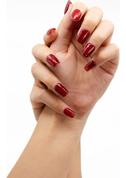 10'lu Kırmızı Kısa Balerin TT1242 Tekrar Kullanılabilir El Yapımı Protez Takma Tırnak - Kırmızı-L modelleri