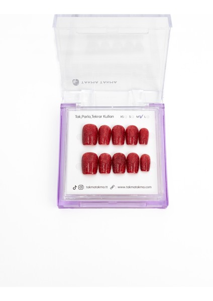 10'lu Kırmızı Kısa Balerin TT1242 Tekrar Kullanılabilir El Yapımı Protez Takma Tırnak - Kırmızı-L indirimleri