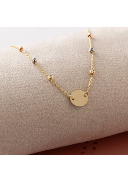 14 Ayar Altın Yuvarlak Plaka Figürlü Kadın Bileklik