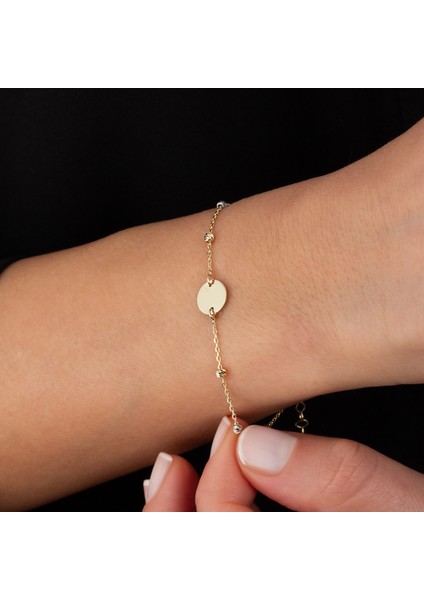 14 Ayar Altın Yuvarlak Plaka Figürlü Kadın Bileklik fiyatları