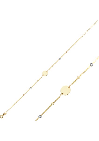 14 Ayar Altın Yuvarlak Plaka Figürlü Kadın Bileklik modelleri