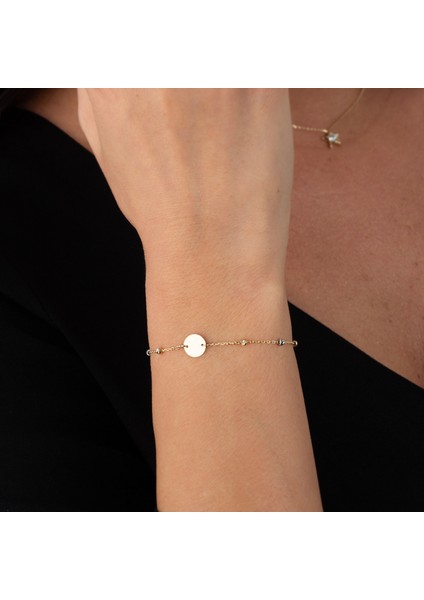 14 Ayar Altın Yuvarlak Plaka Figürlü Kadın Bileklik fırsatları