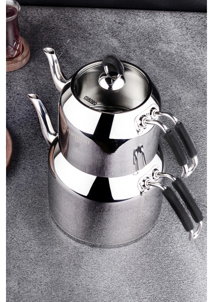 Mango Kitchen - Midi Orta Boy 18/10 Paslanmaz Çelik 1.0-2.0 Lt. Çaydanlık Takımı