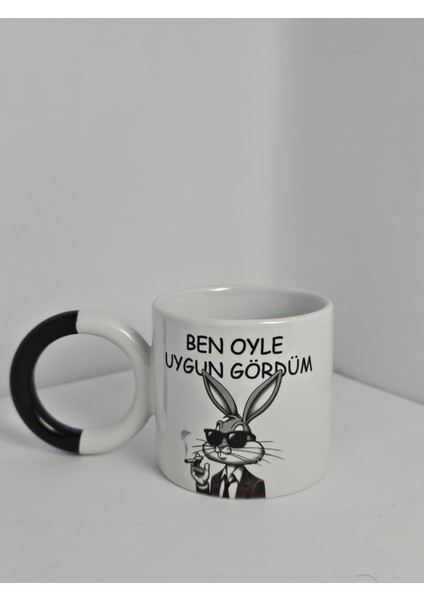 Porselen Tavşan Figürlü Yazılı Kupa Bardak | Yelkovanstudio