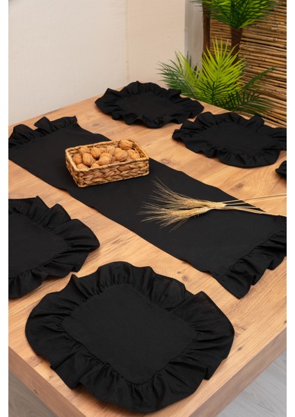 Lira | Siyah 7 Parça Fırfırlı Sofra Sunum Seti 40 x 150 fiyatları