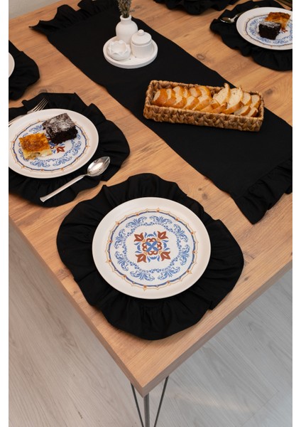 Lira | Siyah 7 Parça Fırfırlı Sofra Sunum Seti 40 x 150 modelleri