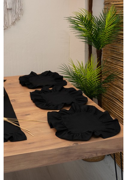 Lira | Siyah 7 Parça Fırfırlı Sofra Sunum Seti 40 x 150 fırsatları