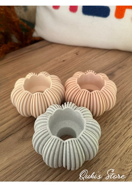 Dekoratif Balkabağı Şeklinde Mumluk LED Mumluk, 3 Adet, Kahverengi, Açık Kahve ve Mermer Renklerinde