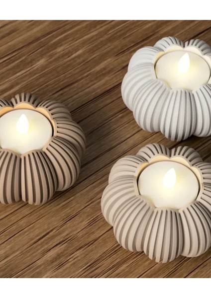 Dekoratif Balkabağı Şeklinde Mumluk LED Mumluk, 3 Adet, Kahverengi, Açık Kahve ve Mermer Renklerinde modelleri