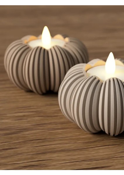 Dekoratif Balkabağı Şeklinde Mumluk LED Mumluk, 3 Adet, Kahverengi, Açık Kahve ve Mermer Renklerinde fırsatları