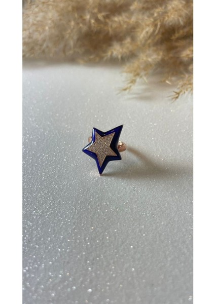 Ayarlanabilir Rose Kaplama Lacivert Mineli Yıldız Figürlü Zirkon Taşlı 925 Ayar Gümüş Yüzük indirimleri