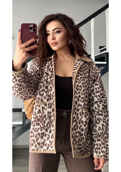 Leopar Desen Kapitone Astarlı Ceket