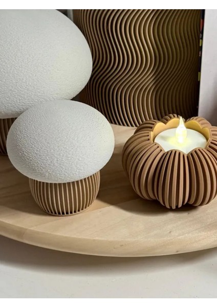 Dekoratif Balkabağı Şeklinde Mumluk LED Mumluk, 3 Adet, Kahverengi, Açık Kahve ve Mermer Renklerinde