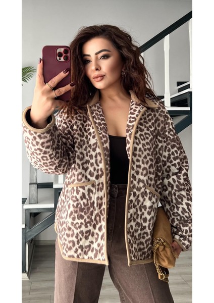 Leopar Desen Kapitone Astarlı Ceket