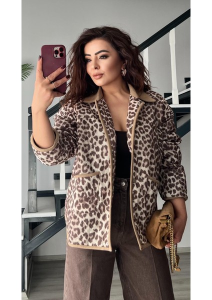 Leopar Desen Kapitone Astarlı Ceket