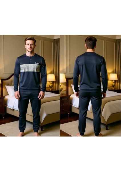 Erkek Pamuklu Füme Renk Pijama Takımı AL002