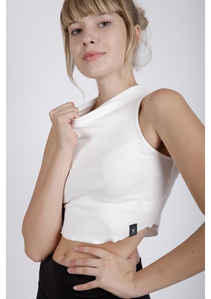 Sıfır Kollu Büstiyer Kısa Penye Crop T-Shirt