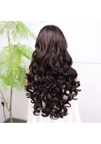 Açık Kahve Bebek Saçlı Fiber Sentetik Yoğun Dalgalı Tül Peruk indirimleri