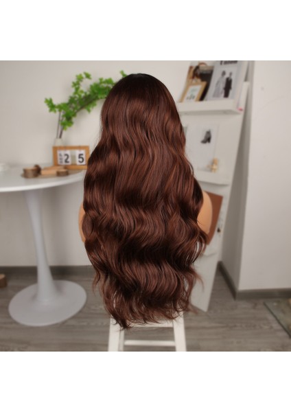Kahve Karamel Geniş Dalgalı Fiber Sentetik Tül Peruk indirimleri