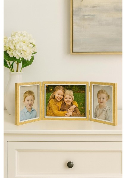 Doğal Ahşap Üçlü Dekoratif Fotoğraf Çerçevesi 20*15 -17*12 cm (2)