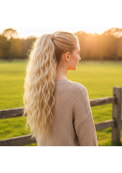 Bağlamalı Kabarık Dalgalı At Kuyruğu / Balköpüğü Beyaz Platin Röfleli
