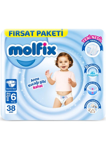 bulurum molfix bebek bezi fırsat paketi 6 beden 15+ kg 38 adet