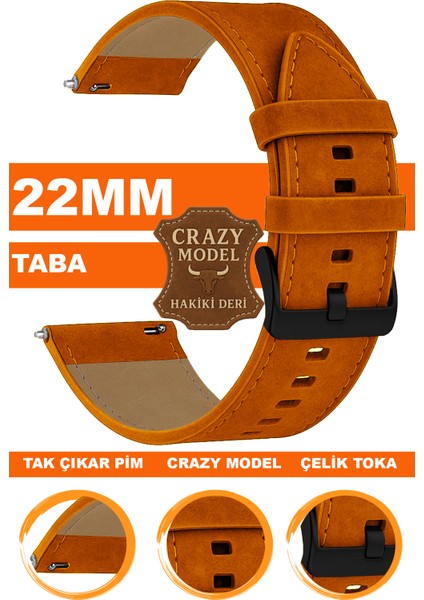 xiaomi mi watch s1-s2 yuvarlak kasa uyumlu 22mm crazy hakiki deri saat kordonu kayışı l10hwc-taba-black