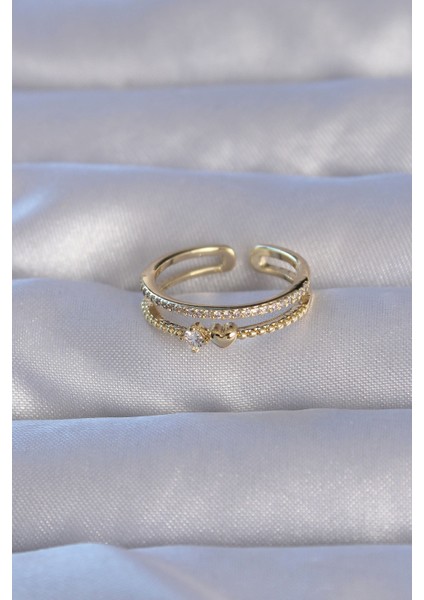 bulurum pirinç gold renk zirkon taşlı kalpli su yolu model ayarlanabilir yüzük fiyatları