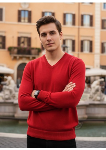 Erkek V Yaka Kaşmir Light Regular Fit Triko Kazak