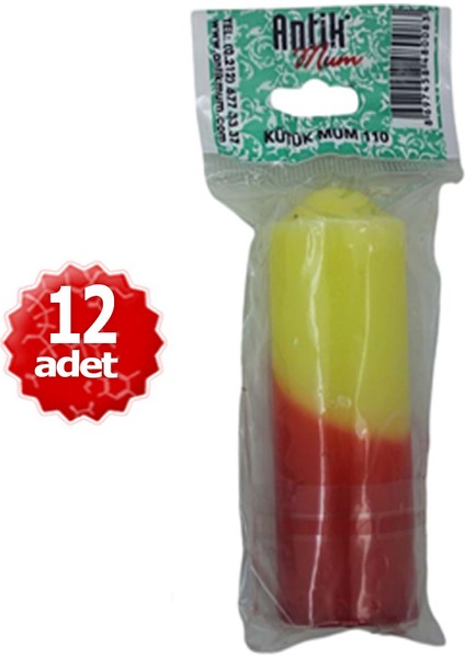 x 12 Adet Sarı - Kırmızı Kütük Mum