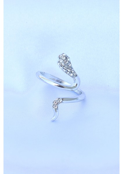 Pirinç Gümüş Renk Ayarlanabilir Zirkon Taşlı Yılan Yüzük - Lisinya fiyatları