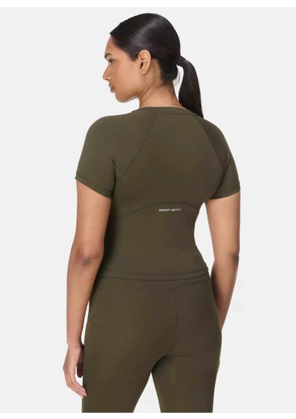 SB10169-301 All Day Cropped T-Shırt Yeşil Bisiklet Yaka Normal Düz Kadın T-Shirt fiyatları