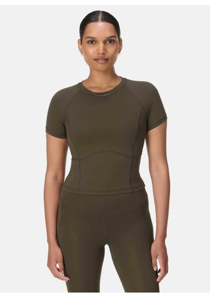 SB10169-301 All Day Cropped T-Shırt Yeşil Bisiklet Yaka Normal Düz Kadın T-Shirt modelleri